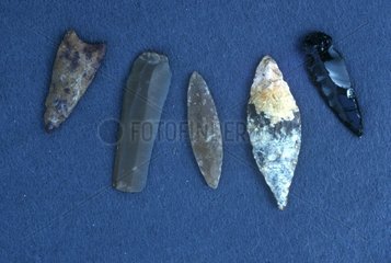 Pierres taillées d'obsidienne et silex Epoque préhistorique