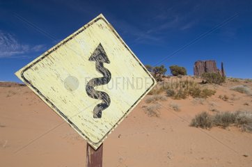 Road sign in Monument Valley Navajo Tribal Park USA