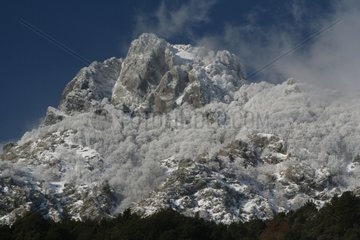 Mountainous solid mass of the san petrone after falls of snow
