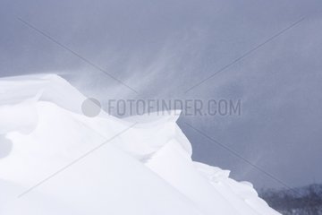 Snowdrifts in winter Koshimizu Pass Hokkaido Japan