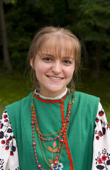 Woman in traditional costume of Ukraine old clothes in festive in Kiev Ukraine