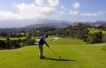 Golf in the legend oldest golf course in Spain at the famous Real Club of Golf at Las Palmas in Gran Canaria in Canary Islands Spain