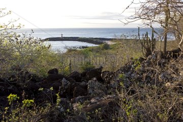 Dam of coast and the island of San Cristobal in the Galapagos Islands