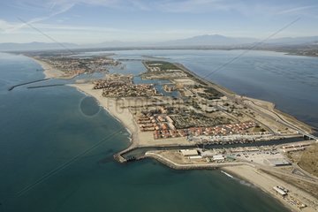 Aerial view of Port Leucate and his pond in Aude