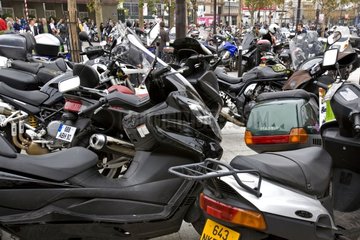 Motorcycles parked in the street Paris France