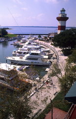 Beautiful resort town and harbour with historical lighthouse in Hilton Head South Carolina USA
