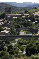 Lagrasse  the abbey  river Orbieu and roman bridges