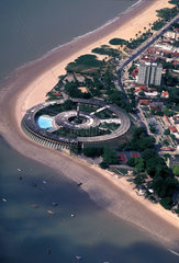 Aerial view of Joao Pessoa  State: Paraiba  Brazil. Tropical Tambau Hotel at Tambau beach. Swimming pool  travel  architecture.