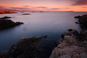 Scourie rock shore at dusk Scotland
