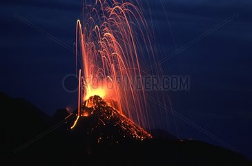 Night eruption of Stromboli Italy