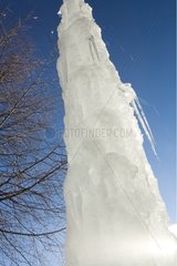 Iced waterfall in Flaine ski resort Savoie France