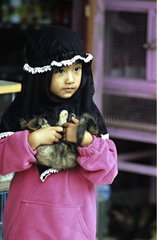 Girl carrying a kitten Java