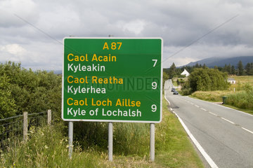 Road sign in Scotland in both Gaelic and English near Uig Scotland