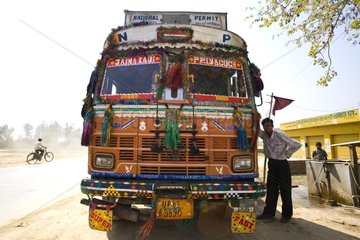 Portrait of a Tata truck decorated Uttar Pradesh India