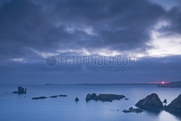 The Drongs rocks at sunset Northmavine Shetland