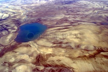 Air shot of a lake on Cornwallis Island Nunavut Canada