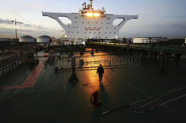 Port of Rotterdam  Botlek  Vopak Oil Terminal  the deck of a large oil tanker