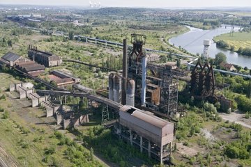 Ruins of the blast furnaces of an industrial waste land Moselle
