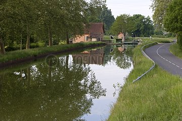 Tide gate and road along the Bourgogne Canal France