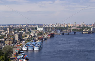 View from above of Duipro River and city downtown in exciting Kiev Ukraine