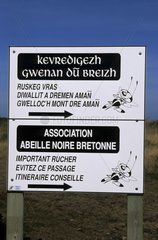 Panel indicating a nearby apiary Ouessant island Bretagne