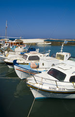 Beautiful island of Paros Greece in Greek Islands and beautiful harbour and fishing boats in Naoussa