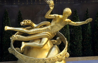 The beauty of the famous gold statue at Rockefeller Center in New York City USA