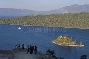 Tourists promontory on Lake Tahoe Sierra Nevada California