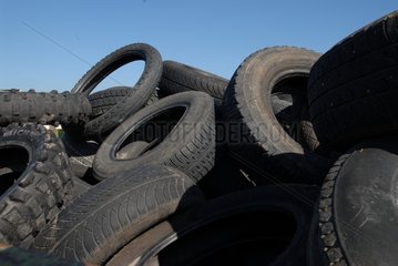 Used tires in a waste processing site