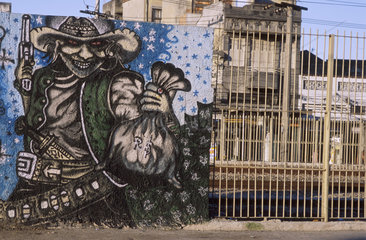 Graphite  street art in Ramos  suburbian area of Rio de Janeiro  Brazil.