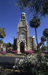 Old beautiful restored Southern town of Savannah Georgia and the Congregation Michve Israel Temple built in 1733