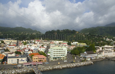 Modern port downtown of the capital city of Roseau in the country of Dominica in the Caribbean