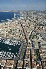 Air shot of Old marina and autonomous port of Marseille