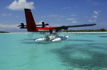 Maldives  seaplane waiting in front of the one and only Kanuhura resort
