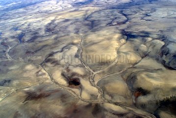 Air shot of a river on Cornwallis Island Nunavut Canada