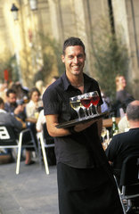 Barcelona  a waiter of Club 13 at the Placa Reial