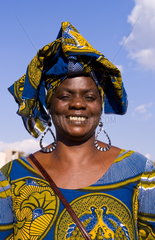 Senegal Africa woman portrait in traditional native colorful dress