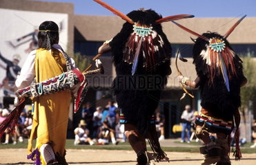 Pueblo Indians in America in their native costumes at Buffalo Dance in New Mexico near Albuquerque