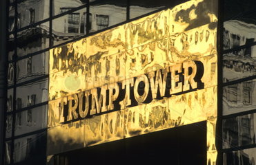 The beauty of the front of the famous Trump Tower on 5th Avenue in gold in New York City USA