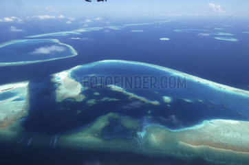 Maldives  aerial shot of atol in the Indian Ocean