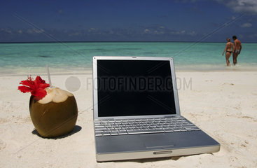 Maldives  laptop on beach