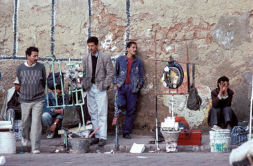 Morocco  Casablanca; Bricklayers waiting for a job.