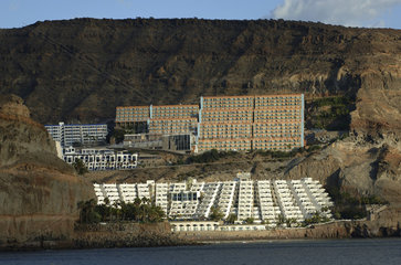 Gran Canaria  the hotels and appartments development of Taurito on the rugged volcanic mountain slopes