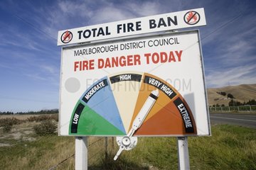 Sign informing on the fire danger South Island New-Zealand