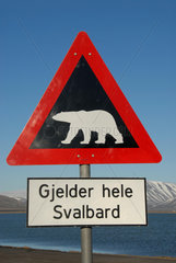 SVALBARD or SPITZBERGEN NORWAY. Summer landscape outside Longyerbyn the capital of these far flung islands 1000 kilometers from the North Pole. Here in Norwegian warning for polar bears. __Alexander Farnsworth