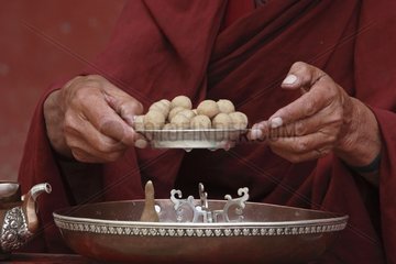 Buddhistische rituelle Zeremonie in einem Kloster Zanskar India