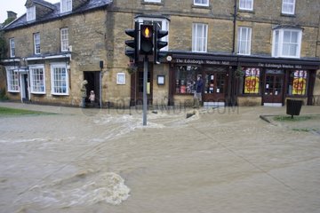 Worcestershire Main Street flooded during a flood UK