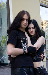 The Gothic life of teenager couple in city in black dress in Kiev Ukraine as alternative lifestyle
