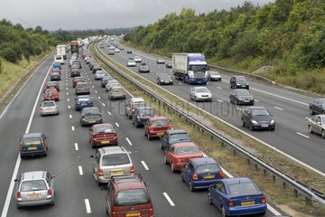 Traffic queues on the M5 motorway at Stoke Orchard UK