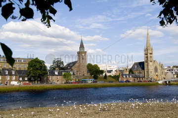 Skyline and river of quaint town of Inverness Scotland in the Highlands home of the Loch Ness Monster